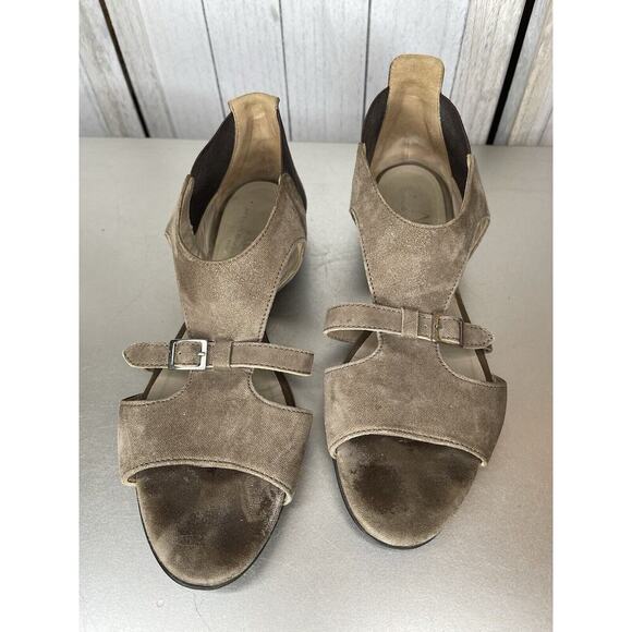 Womens AGL Brown Metallic Leather Ankle Strap Flare Casual Sandals Size 39.5 - Picture 2 of 5